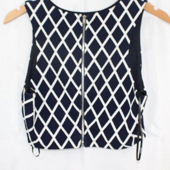 Forever 21 Navy Dark Blue and White Diamond Pattern Large Sleeveless Zipper Top - Picture 2 of 3